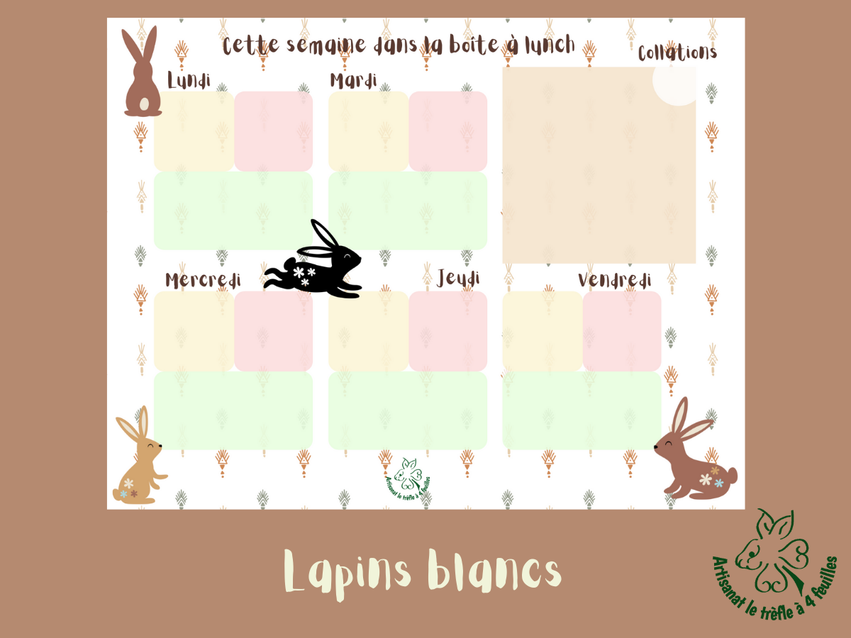 Planificateur de boîte à lunch plastifié