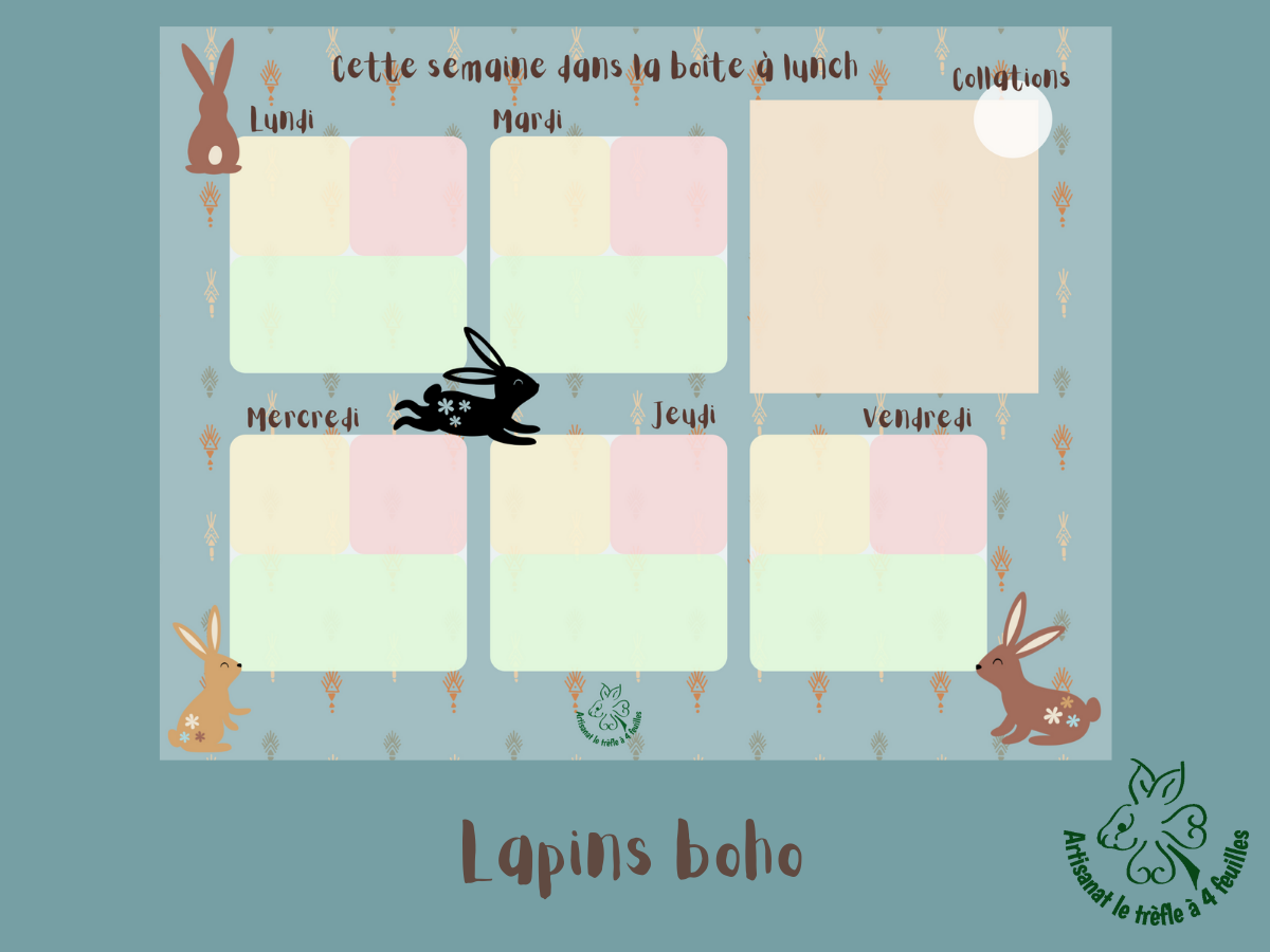 Planificateur de boîte à lunch plastifié